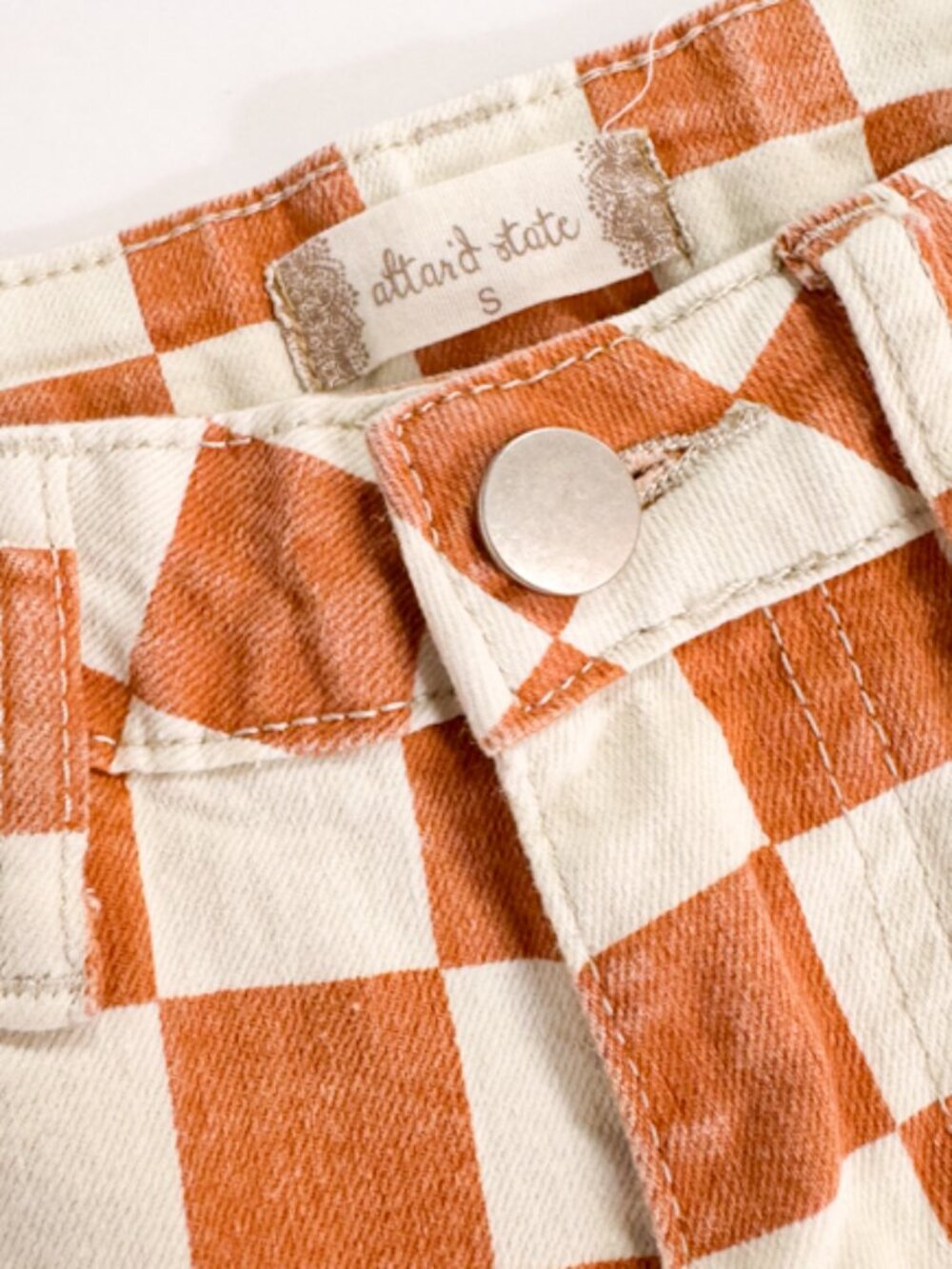 Altar'd State Women's Small Orange and White Checkered Jeans Skater Dopamine - Picture 3 of 7
